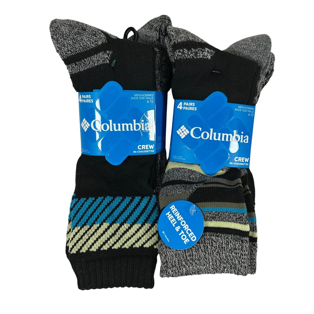 Columbia Mens 8 Pairs Crew Socks Black Gray Blue Size 6-12 RL8021MMEBK14PR